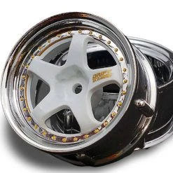 DS Racing 5 Spoke White /Chrome Lip/Gold Rivets