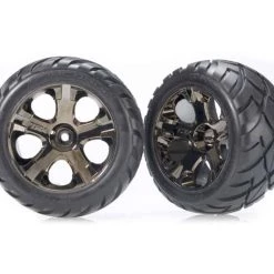 Traxxas Tires & wheels assembled glued All-Star black chrome wheels Anaconda tires foam inserts nitro rear/ electric front
