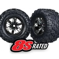 Traxxas Tires & wheels assembled glued X-Maxx black chrome wheels Maxx AT tires foam inserts left & right 2