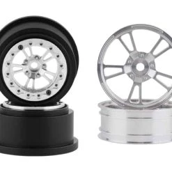 SSD V Spoke Aluminum Front and Rear 2.2 Drag Racing Wheels Silver Set 4
