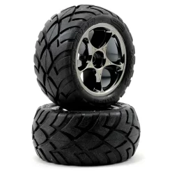 Traxxas Tires & wheels assembled Tracer 2.2 black chrome wheels Anaconda 2.2 tires with foam inserts 2 Bandit rear